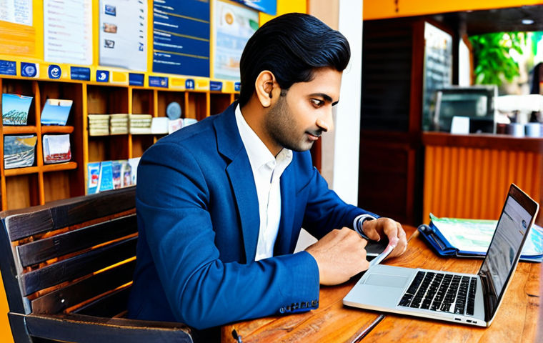 Travel Budgeting**
A well-dressed, professional traveler (male or female, appropriate attire) using a laptop and notebook to plan a travel budget in a cozy, bright cafe. The scene includes travel brochures and currency (mentioning Rupees discreetly). Focus on organization and planning. Safe for work, appropriate content, fully clothed, modest setting, professional, perfect anatomy, natural proportions, high quality.
**