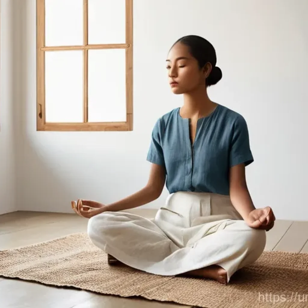 단순함의 철학을 통한 자아 성찰 - **Prompt 1: Serene Simplicity and Inner Reflection**
"A young woman, aged around 25-30, with a c...
