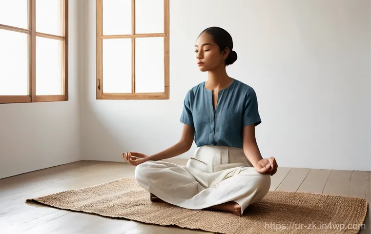 단순함의 철학을 통한 자아 성찰 - **Prompt 1: Serene Simplicity and Inner Reflection**
"A young woman, aged around 25-30, with a c...