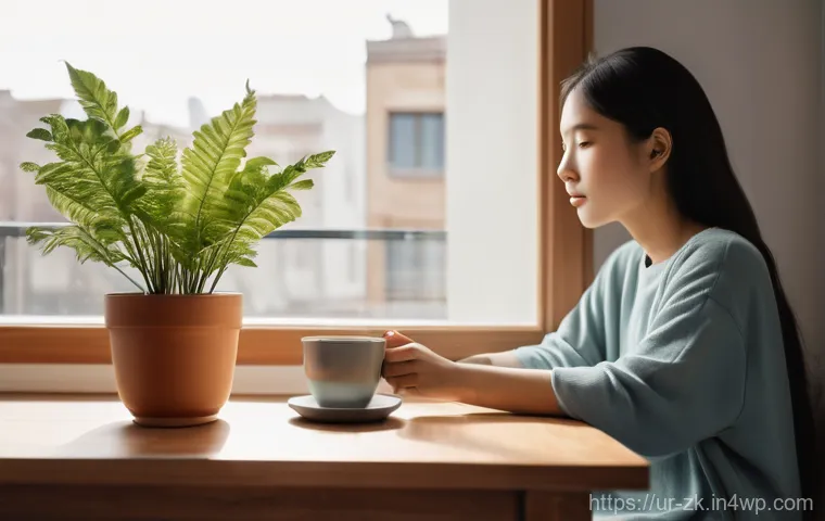 단순함의 철학을 통한 긍정적 변화 - **Prompt:** "A serene, sunlit minimalist apartment living room, where a young woman in comfortable, ...