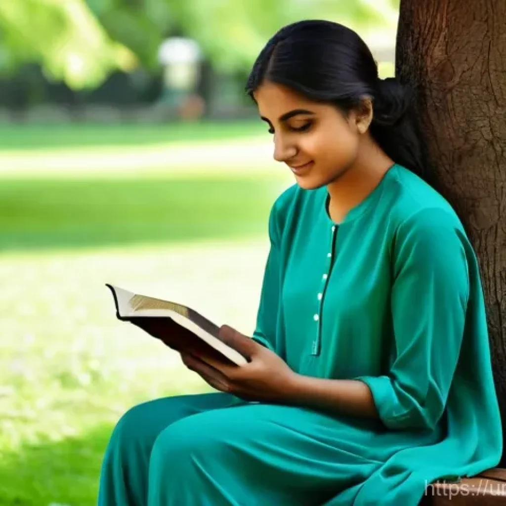 단순함의 철학과 규칙적인 생활 - **Digital Detox in Nature:** A young South Asian woman, dressed in modest, comfortable casual attire...