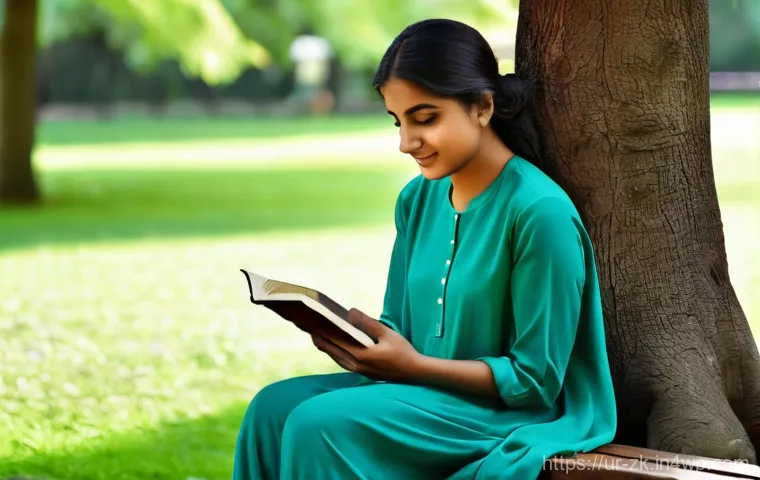 단순함의 철학과 규칙적인 생활 - **Digital Detox in Nature:** A young South Asian woman, dressed in modest, comfortable casual attire...
