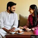 Home 18 단순함의 철학을 통한 관계의 재정립 - A warm and intimate scene of a South Asian couple sitting together in a cozy living room, engaging i...