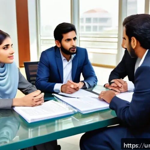 Home 29 단순함의 철학을 통한 간결한 의사 소통 - A professional office meeting scene in a modern Pakistani corporate environment, featuring a diverse...