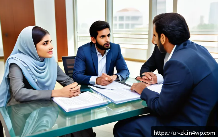 단순함의 철학을 통한 간결한 의사 소통 - A professional office meeting scene in a modern Pakistani corporate environment, featuring a diverse...
